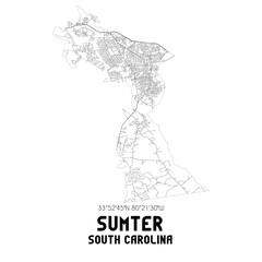 Sumter South Carolina. US street map with black and white lines.