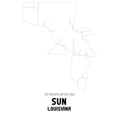 Sun Louisiana. US street map with black and white lines.