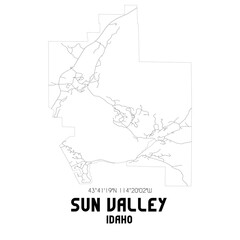Sun Valley Idaho. US street map with black and white lines.