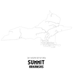 Summit Arkansas. US street map with black and white lines.