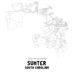 Sumter South Carolina. US street map with black and white lines.