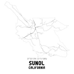Sunol California. US street map with black and white lines.