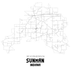 Sunman Indiana. US street map with black and white lines.