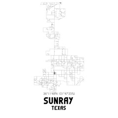 Sunray Texas. US street map with black and white lines.