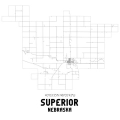 Superior Nebraska. US street map with black and white lines.