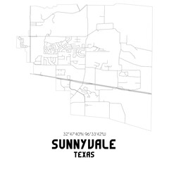 Sunnyvale Texas. US street map with black and white lines.
