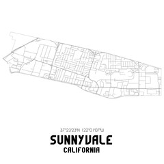Sunnyvale California. US street map with black and white lines.