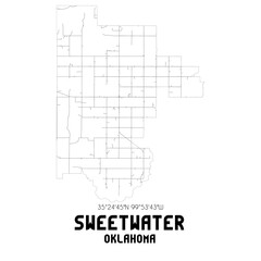 Sweetwater Oklahoma. US street map with black and white lines.