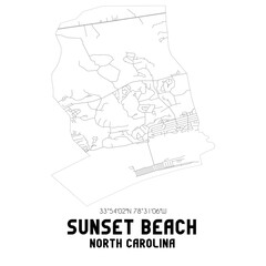 Sunset Beach North Carolina. US street map with black and white lines.