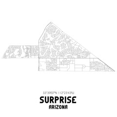 Surprise Arizona. US street map with black and white lines.