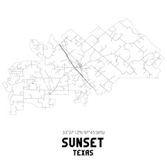 Sunset Texas. US street map with black and white lines.