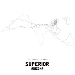 Superior Arizona. US street map with black and white lines.