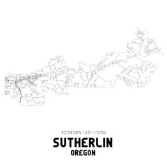 Sutherlin Oregon. US street map with black and white lines.