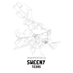 Sweeny Texas. US street map with black and white lines.