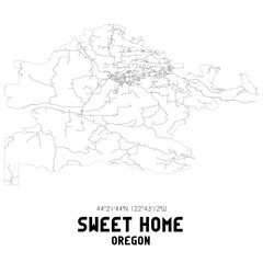 Sweet Home Oregon. US street map with black and white lines.