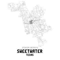 Sweetwater Texas. US street map with black and white lines.