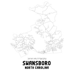 Swansboro North Carolina. US street map with black and white lines.