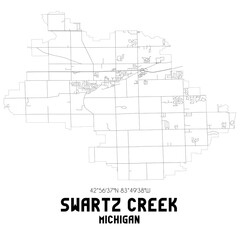 Swartz Creek Michigan. US street map with black and white lines.