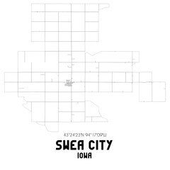 Swea City Iowa. US street map with black and white lines.