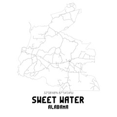 Sweet Water Alabama. US street map with black and white lines.