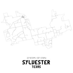Sylvester Texas. US street map with black and white lines.