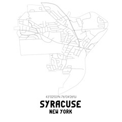 Syracuse New York. US street map with black and white lines.