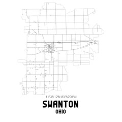 Swanton Ohio. US street map with black and white lines.
