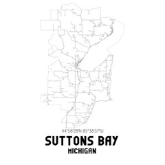 Suttons Bay Michigan. US street map with black and white lines.