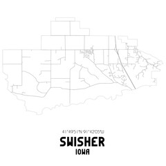 Swisher Iowa. US street map with black and white lines.