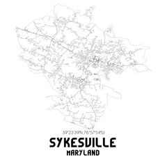 Sykesville Maryland. US street map with black and white lines.