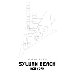 Sylvan Beach New York. US street map with black and white lines.