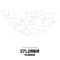 Sylvania Alabama. US street map with black and white lines.
