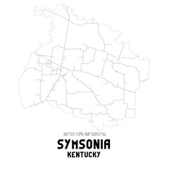 Symsonia Kentucky. US street map with black and white lines.