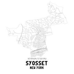 Syosset New York. US street map with black and white lines.