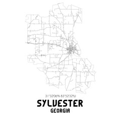 Sylvester Georgia. US street map with black and white lines.