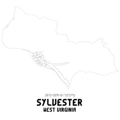 Sylvester West Virginia. US street map with black and white lines.