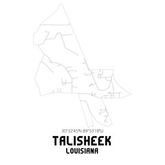 Talisheek Louisiana. US street map with black and white lines.