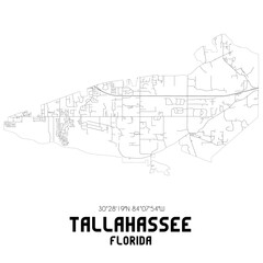 Tallahassee Florida. US street map with black and white lines.