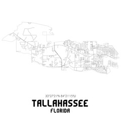 Tallahassee Florida. US street map with black and white lines.