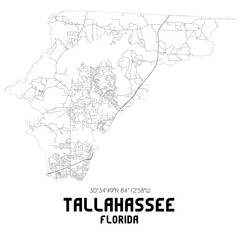 Fototapeta na wymiar Tallahassee Florida. US street map with black and white lines.