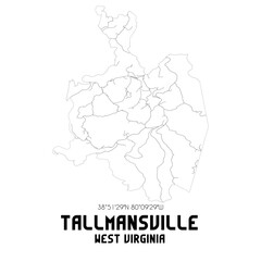 Tallmansville West Virginia. US street map with black and white lines.