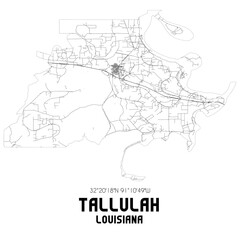 Fototapeta na wymiar Tallulah Louisiana. US street map with black and white lines.
