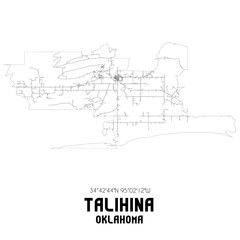 Talihina Oklahoma. US street map with black and white lines.