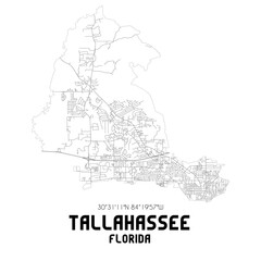 Tallahassee Florida. US street map with black and white lines.