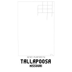 Tallapoosa Missouri. US street map with black and white lines.