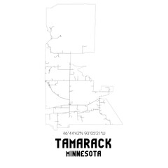 Tamarack Minnesota. US street map with black and white lines.