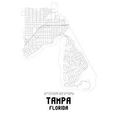 Tampa Florida. US street map with black and white lines.