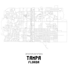 Tampa Florida. US street map with black and white lines.