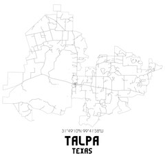 Talpa Texas. US street map with black and white lines.