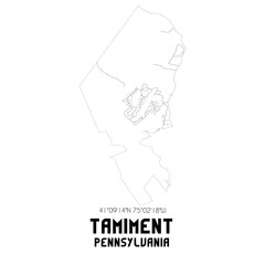 Tamiment Pennsylvania. US street map with black and white lines.